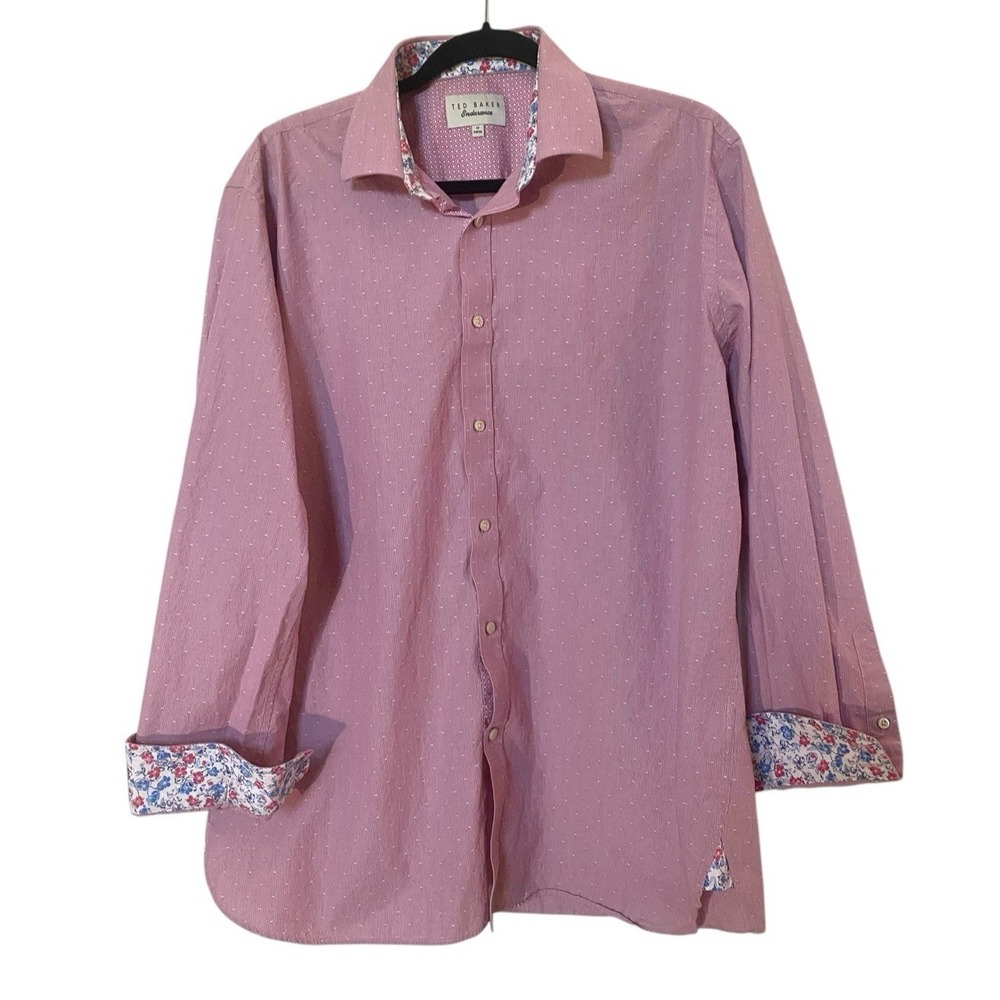 Ted Baker Endurance Floral Flip Cuff Red Button Down Cotton Dress Shirt Size 17
